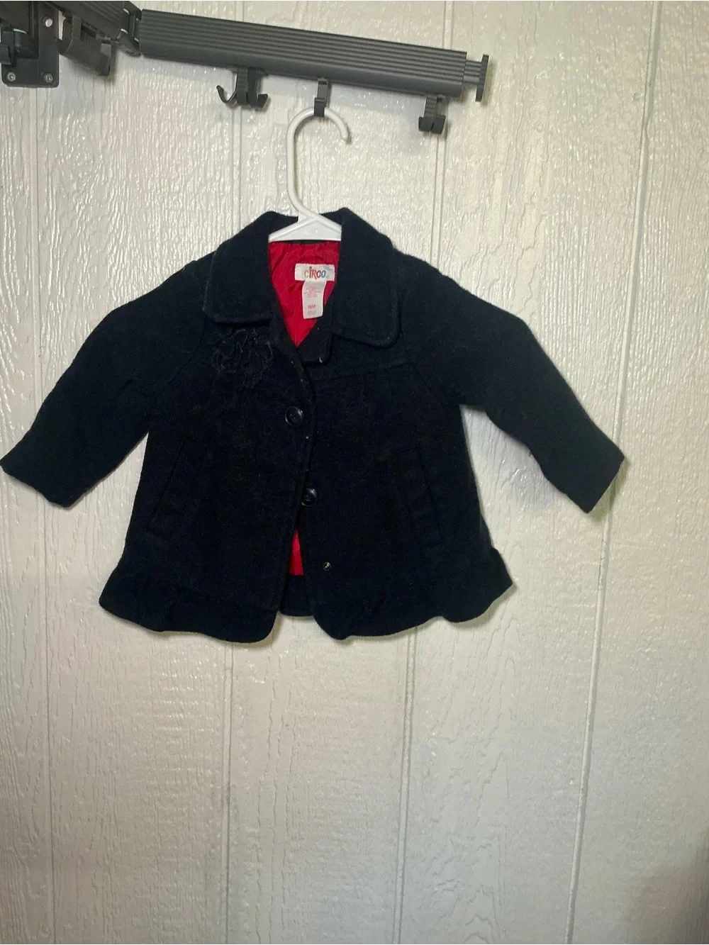 Gymboree Black Peacoat with Red Lining and Scalloped Hem